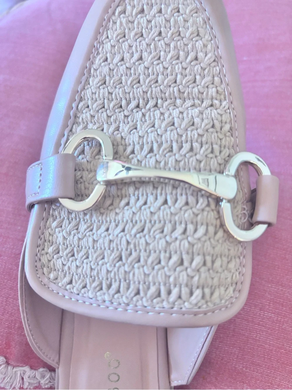 BAMBOO Light Tan Woven Mule Loafers with Golden Horsebit PRICE FIRM!